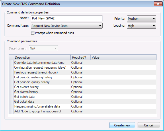 Create New FMS Command Definition